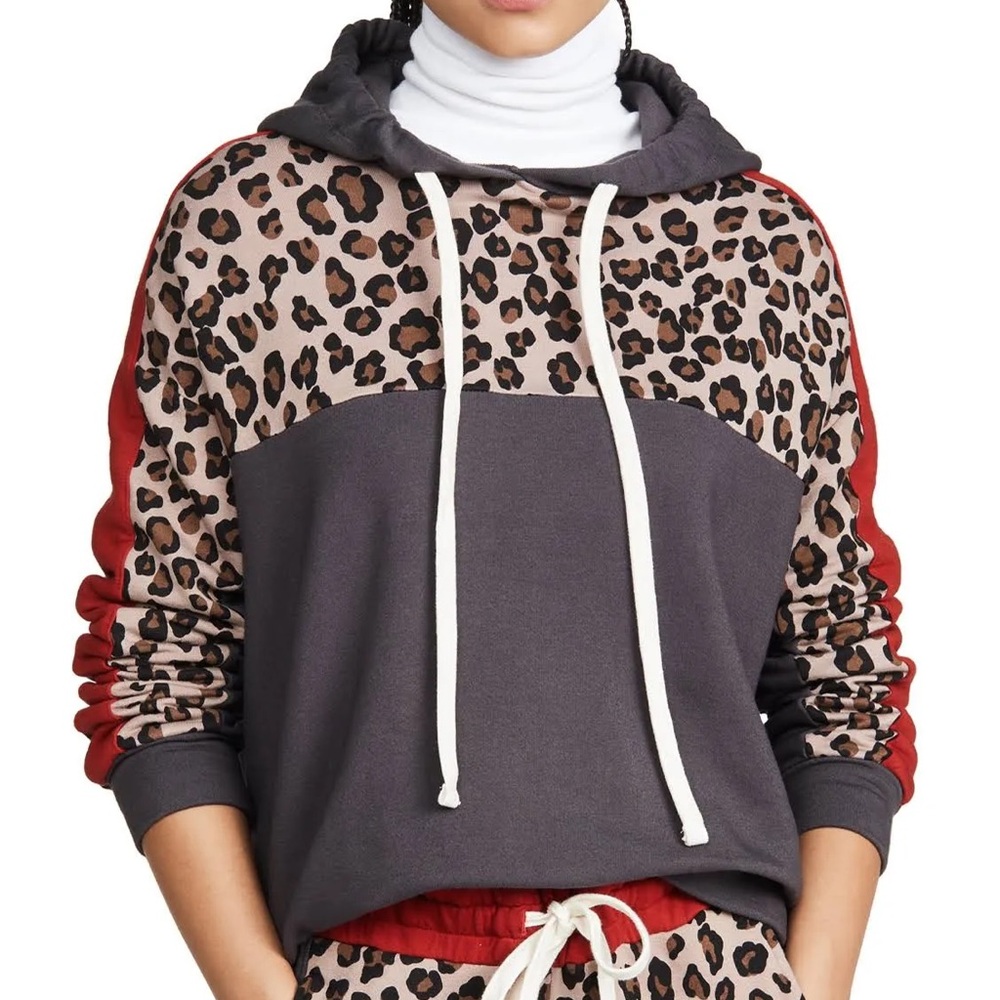 Monrow | Print Block Pullover Hoodie In Leopard
